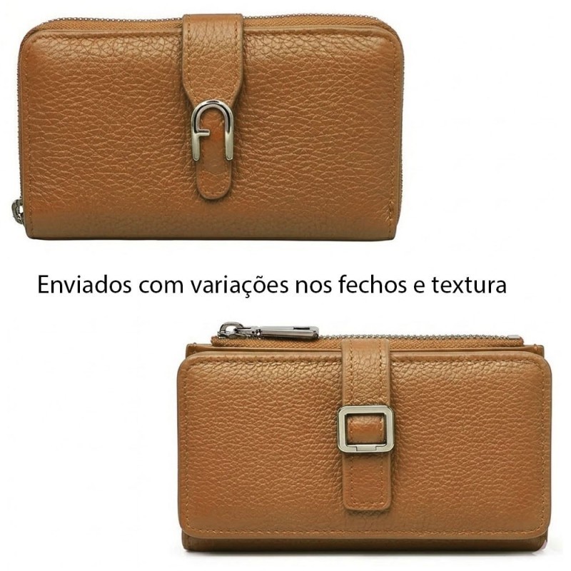 Carteira Média Grande Com Fecho Detalhe Dourado Alça De Mão
