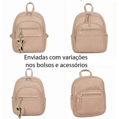 Mochila Feminina Luxo Em Alto Relevo Com Bolso Externo 2