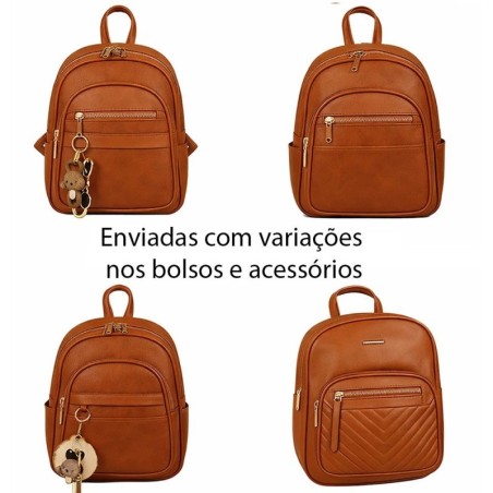 Mochila Feminina Luxo Em Alto Relevo Com Bolso Externo 2