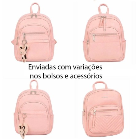 Mochila Feminina Luxo Em Alto Relevo Com Bolso Externo 2