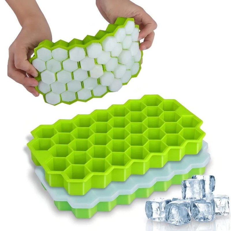 Forma De Gelo 37 Cavidades Colmeia De Silicone Com Tampa