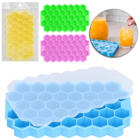 Forma De Gelo 37 Cavidades Colmeia De Silicone Com Tampa