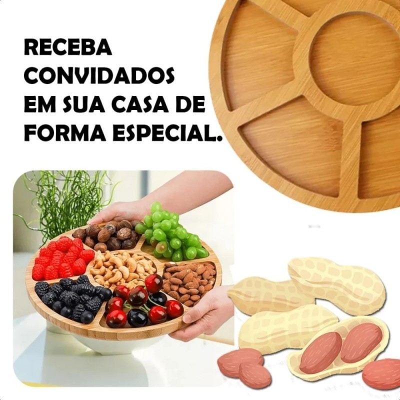 Petisqueira Tábua De Frios MDF 7 Divisórias Redonda