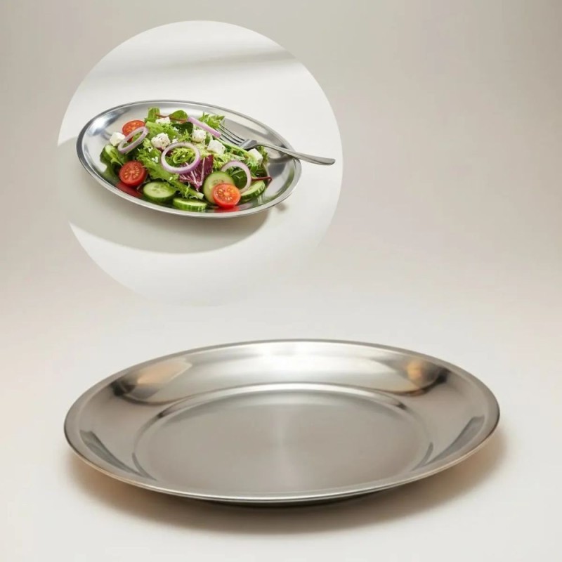 Travessa Redonda Em Aço Inox 25x2,5 Centímetros