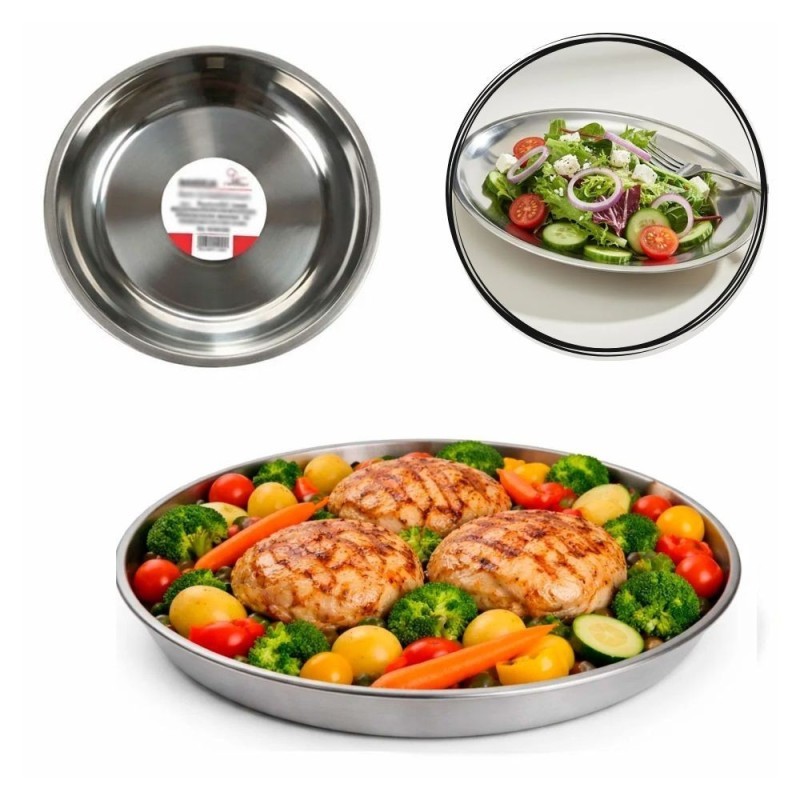 Travessa Redonda Em Aço Inox 25x2,5 Centímetros