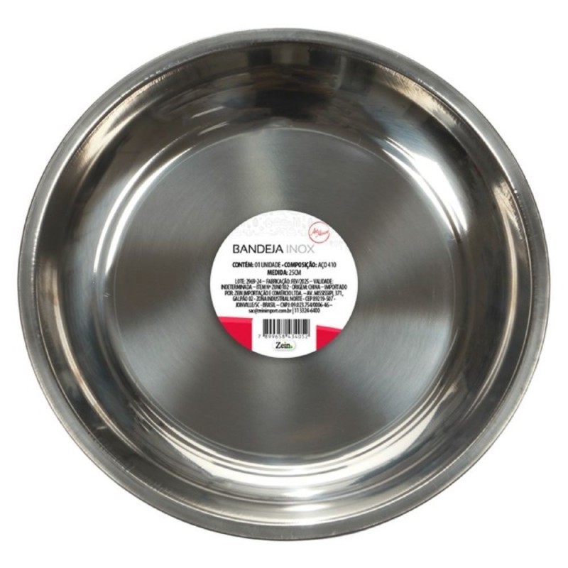 Travessa Redonda Em Aço Inox 25x2,5 Centímetros