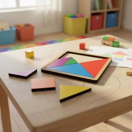 Quebra Cabeça Tangram Brinquedo Educativo MDF Com 7 peças