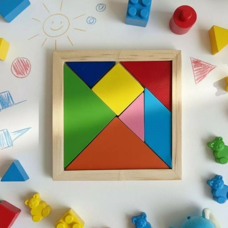Quebra Cabeça Tangram Brinquedo Educativo MDF Com 7 peças