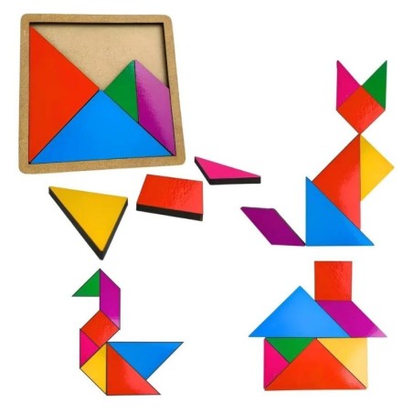 Quebra Cabeça Tangram Brinquedo Educativo MDF Com 7 peças