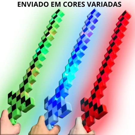 Espada Minecraft Com Som E Luz Estilo Pixelada Brinquedo Infantil