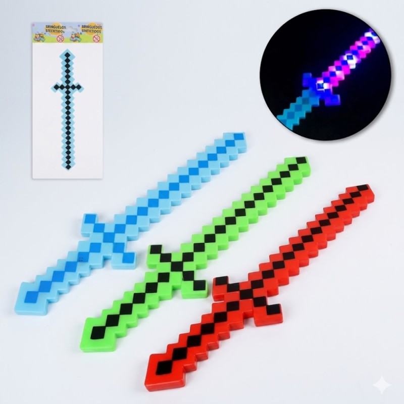 Espada Minecraft Com Som E Luz Estilo Pixelada Brinquedo Infantil