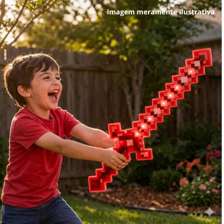 Espada Minecraft Com Som E Luz Estilo Pixelada Brinquedo Infantil