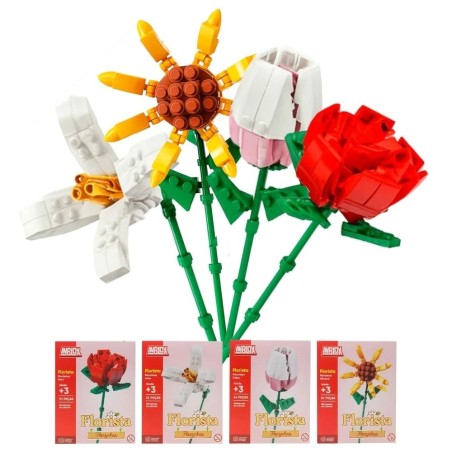 Bloco De Montar Florista Brinquedo Criativo Flores Sortidas