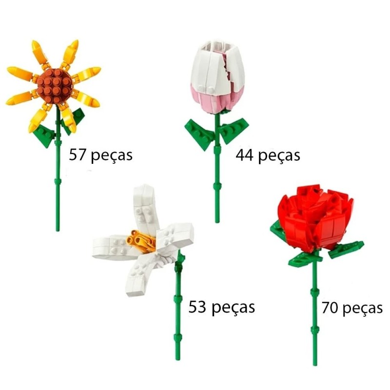 Bloco De Montar Florista Brinquedo Criativo Flores Sortidas