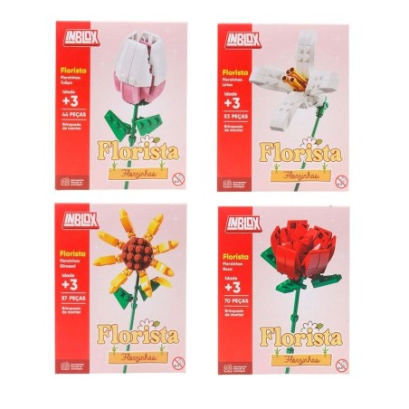 Bloco De Montar Florista Brinquedo Criativo Flores Sortidas