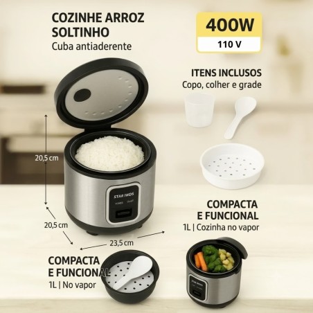 Panela De Arroz Elétrica 5 Copos 127V Inox Com Acessórios 2