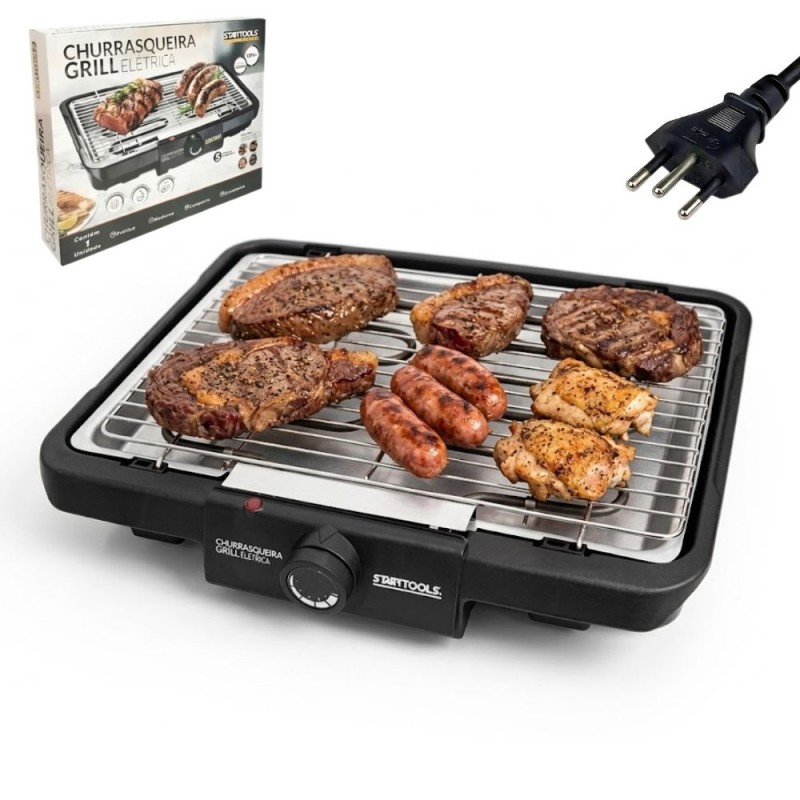 Churrasqueira Elétrica Grill 127 V Portátil Sem Fumaça 5 Temperaturas