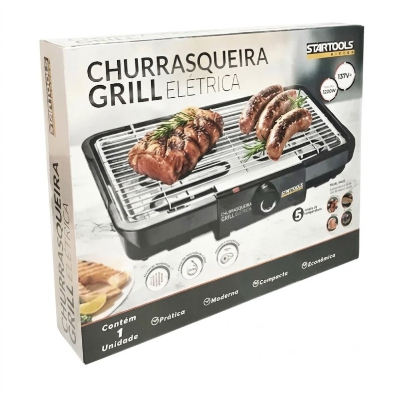 Churrasqueira Elétrica Grill 127 V Portátil Sem Fumaça 5 Temperaturas