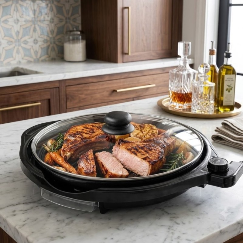 Grill Elétrico Gourmet Redondo Sem Fumaça 127 V Com Termostato