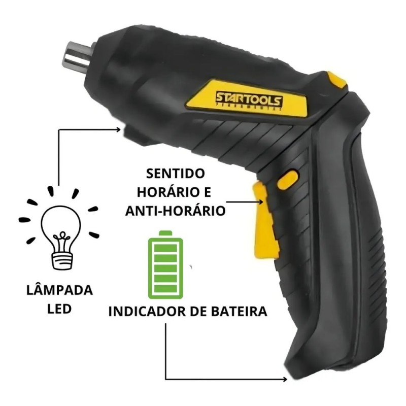 Parafusadeira Elétrica Recarregável 3.6 V Com 6 Ponteiras