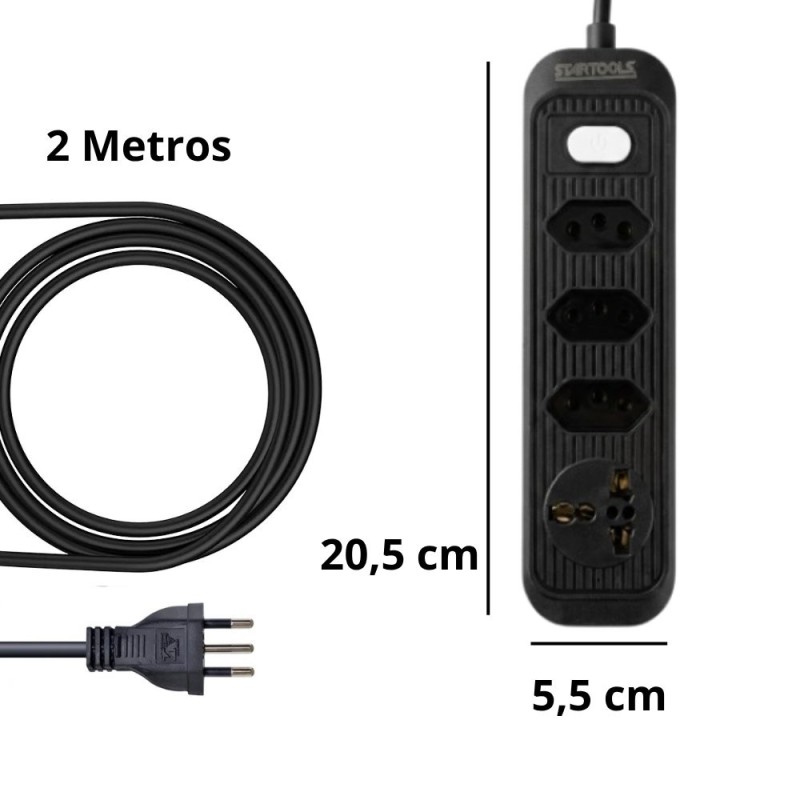 Régua Extensão Universal Elétrica Linha 2M 4 Tomadas Bivolt