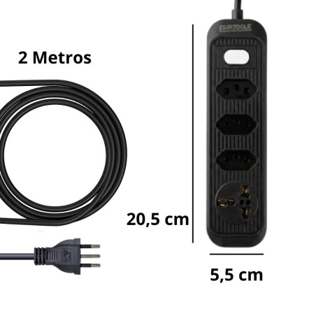 Régua Extensão Universal Elétrica Linha 2M 4 Tomadas Bivolt