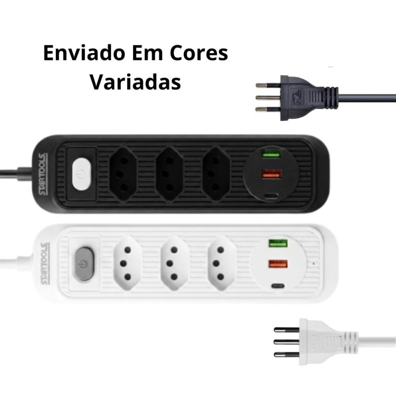 Régua Extensão Elétrica USB Universal 2M 3 Tomadas Bivolt