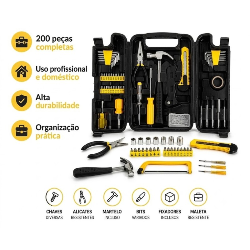 Kit Maleta Profissional De Ferramentas 200 Peças Resistente