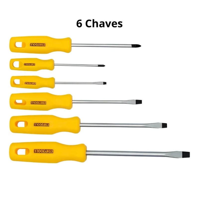 Kit 6 Chaves Fenda e Phillips Em Aço Reforçadas