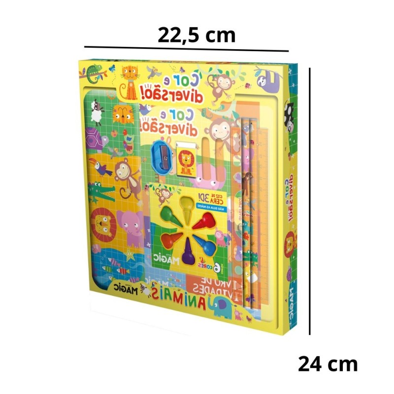 Kit Escolar 9 Peças Com Livro De Atividades Animais