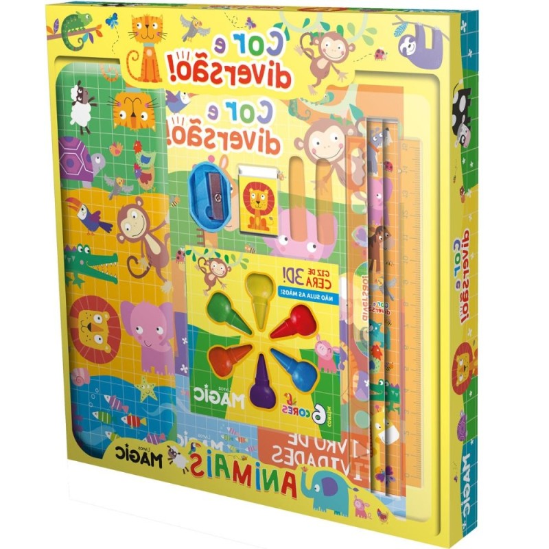 Kit Escolar 9 Peças Com Livro De Atividades Animais