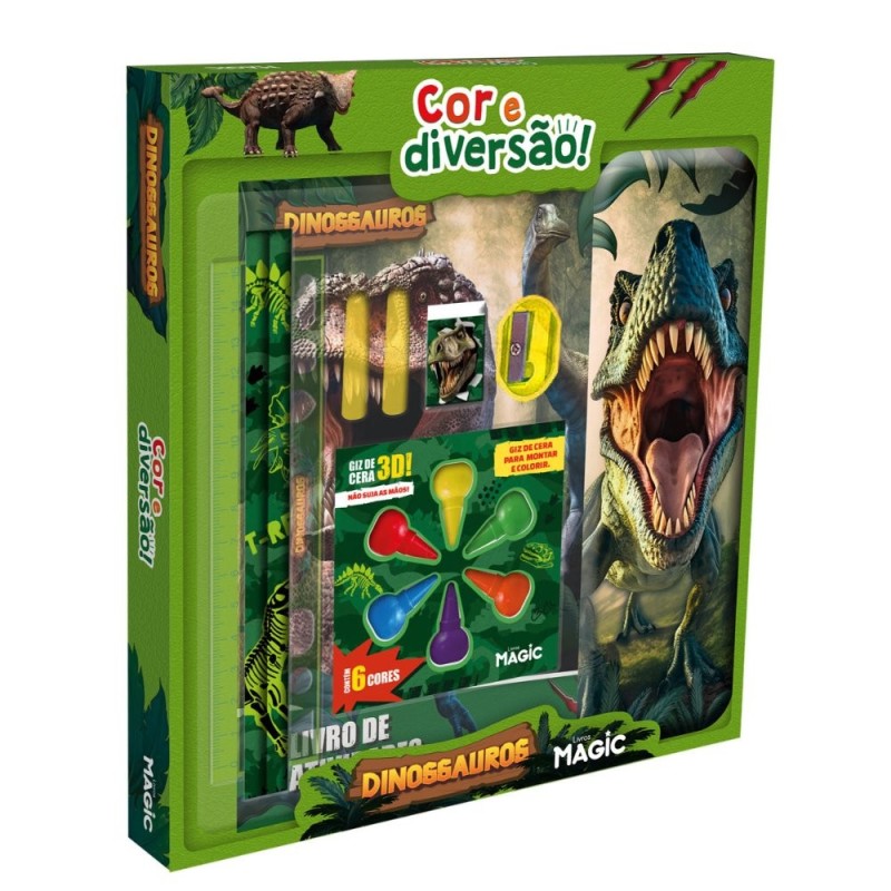 Kit Escolar Dinossauros 9 Peças Com Livro De Atividades