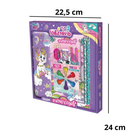 Kit Escolar 9 Peças Com Livro De Atividades Unicórnios