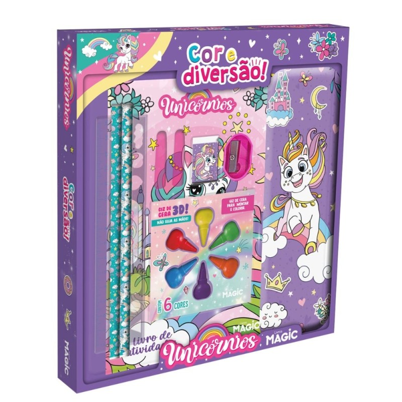 Kit Escolar 9 Peças Com Livro De Atividades Unicórnios