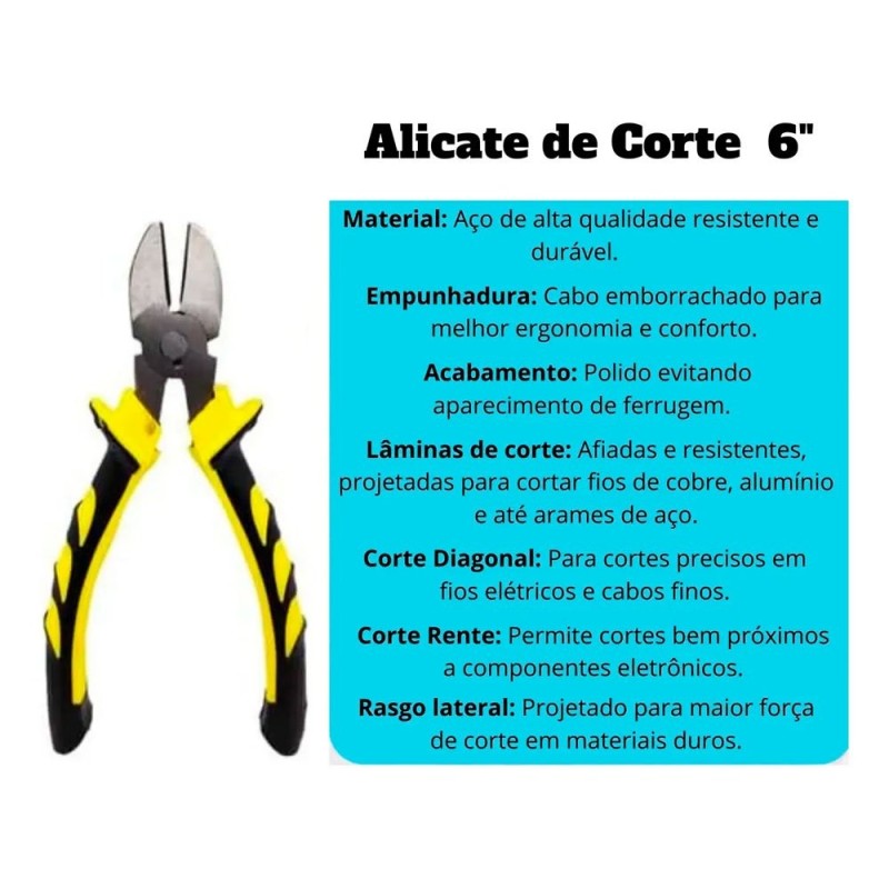 Alicate De Corte Diagonal Afiado 6 Polegadas Cabo Emborrachado