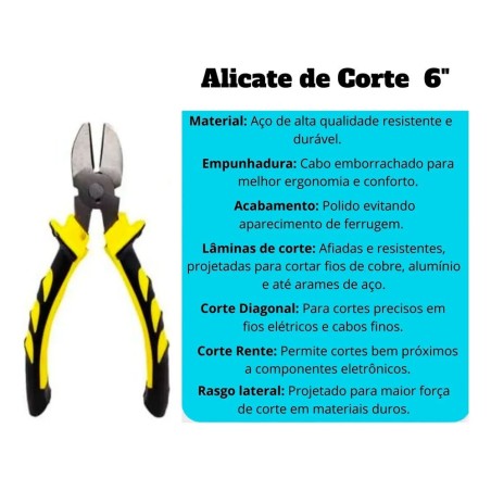 Alicate De Corte Diagonal Afiado 6 Polegadas Cabo Emborrachado