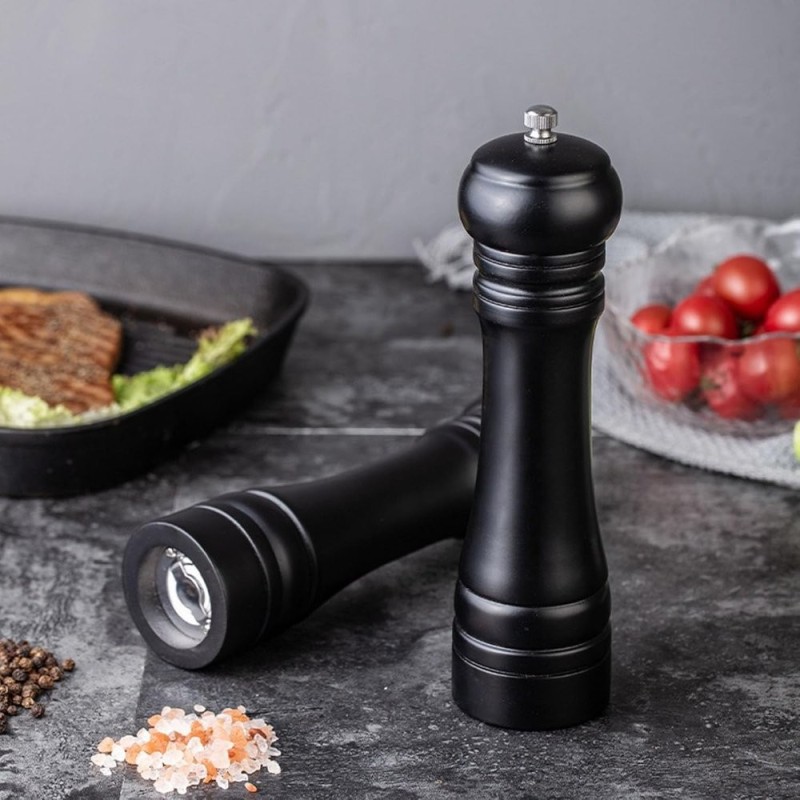 Moedor Manual De Pimenta Sal Especiarias Temperos Em Madeira Preto
