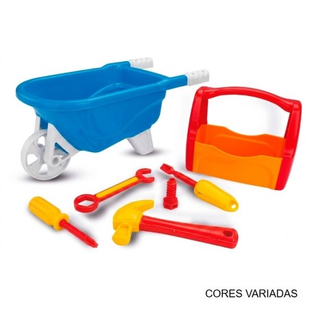 Brinquedo Kit Ferramentas Brincar E Construir Carriola 12 Peças