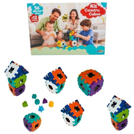 Kit Contrução Infantil Blocos De Montar Educativo 56 Peças