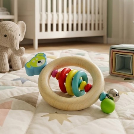 Chocalho Infantil Em Madeira Premium Montessori Educacional