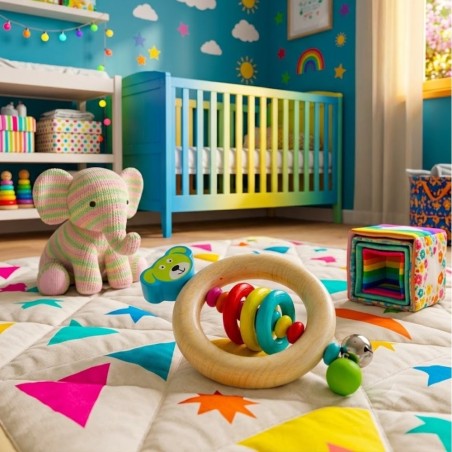 Chocalho Infantil Em Madeira Premium Montessori Educacional