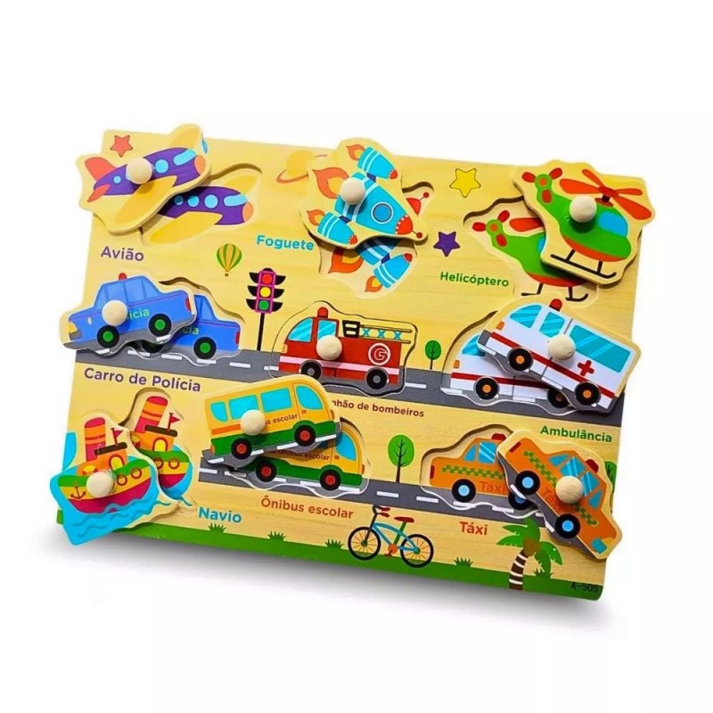 Jogo De Encaixes Com Pino De Transportes Brinquedo Montessori