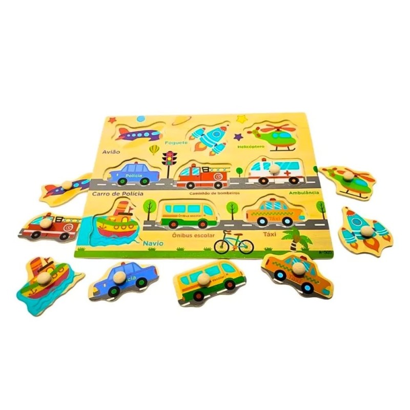 Jogo De Encaixes Com Pino De Transportes Brinquedo Montessori