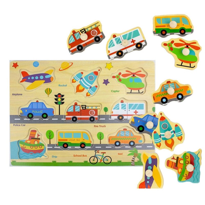 Jogo De Encaixes Com Pino De Transportes Brinquedo Montessori