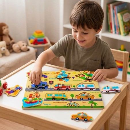 Jogo De Encaixes Com Pino De Transportes Brinquedo Montessori