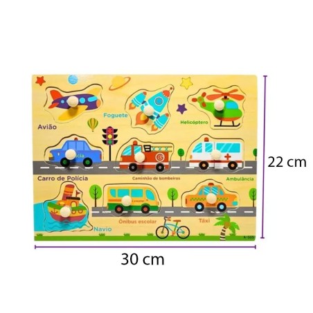 Jogo De Encaixes Com Pino De Transportes Brinquedo Montessori