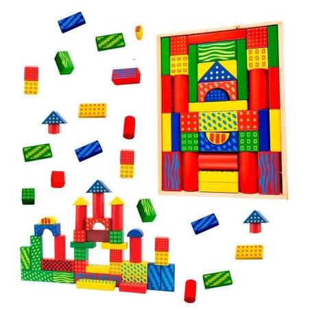 Brinquedo Blocos De Montar Construção Em Madeira Montessori 38 Peças