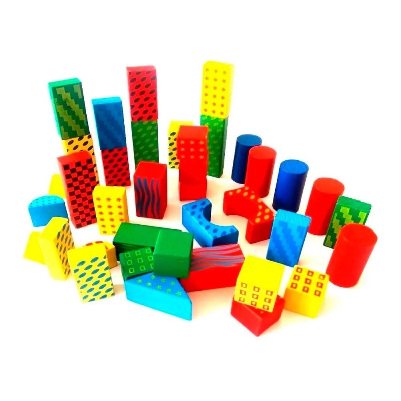 Brinquedo Blocos De Montar Construção Em Madeira Montessori 38 Peças
