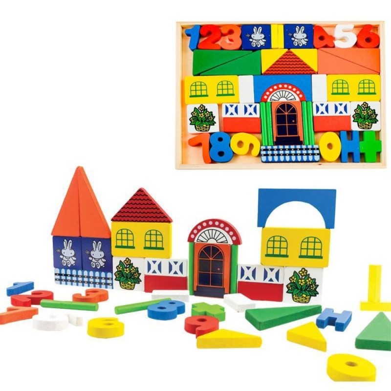 Kit Blocos De Montar Em Madeira Premium Montessori 43 Peças