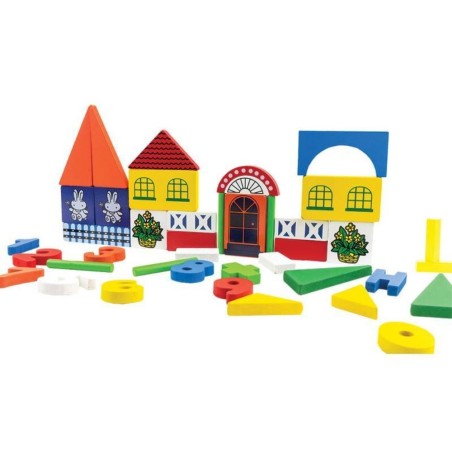 Kit Blocos De Montar Em Madeira Premium Montessori 43 Peças